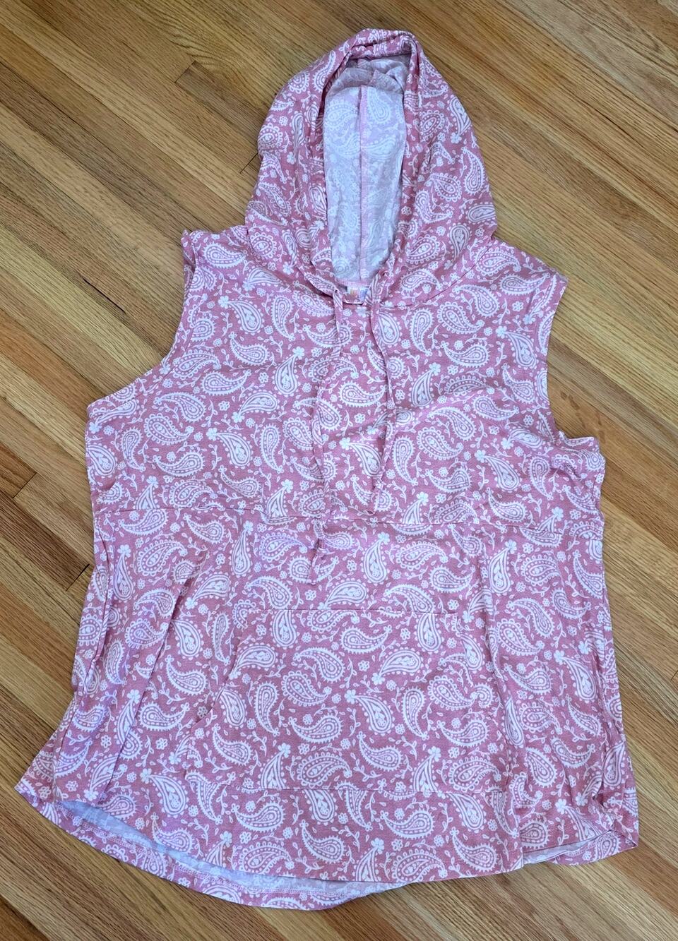 NWT LuLaRoe Brittany pink paisley sleeveless hooded tank top sz 2XL